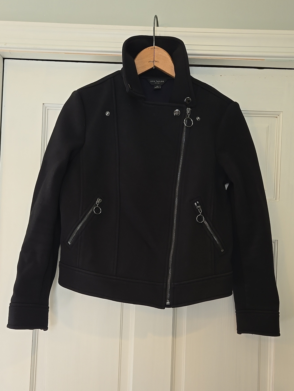 Ann Taylor Black Asymmetrical Zip Moto Jacket